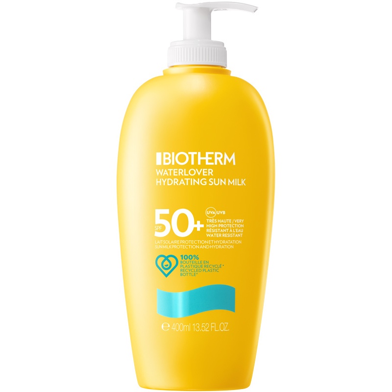 Se Biotherm Lait Solaire Hydratant Waterlover Hydrating Sun Milk SPF50 400 ml (Limited Edition) hos NiceHair.dk